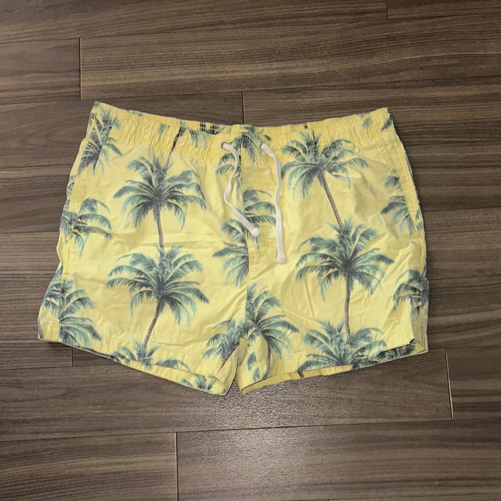 H&M Yellow Palm Tree Print Swim Trunks